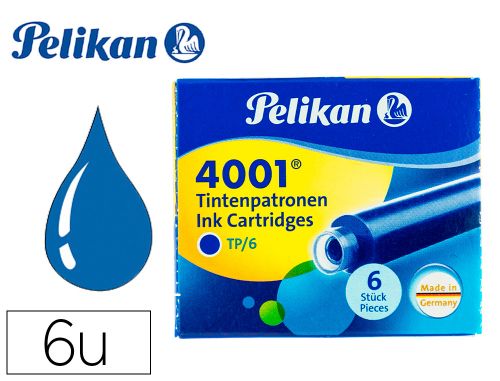 Recarga para caneta pelikan 4001 azul realcaixa 6 unidades , Pelikan , 17041 , 4012700301178